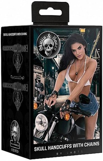 Ouch by Shots Toys - Skull Handcuffs with Chains - Black image 0